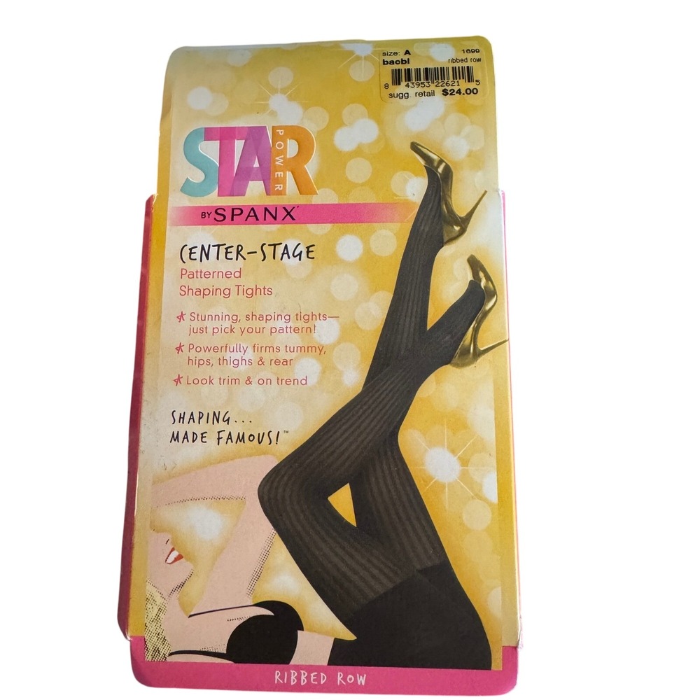 Spanx Patterned Shaping Tights Size A Black Ribbed Row Firming Hosiery Chic